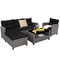 4-Piece Black PE Rattan Outdoor Patio Conversation Sofa Set with Tempered Glass Coffee Table
